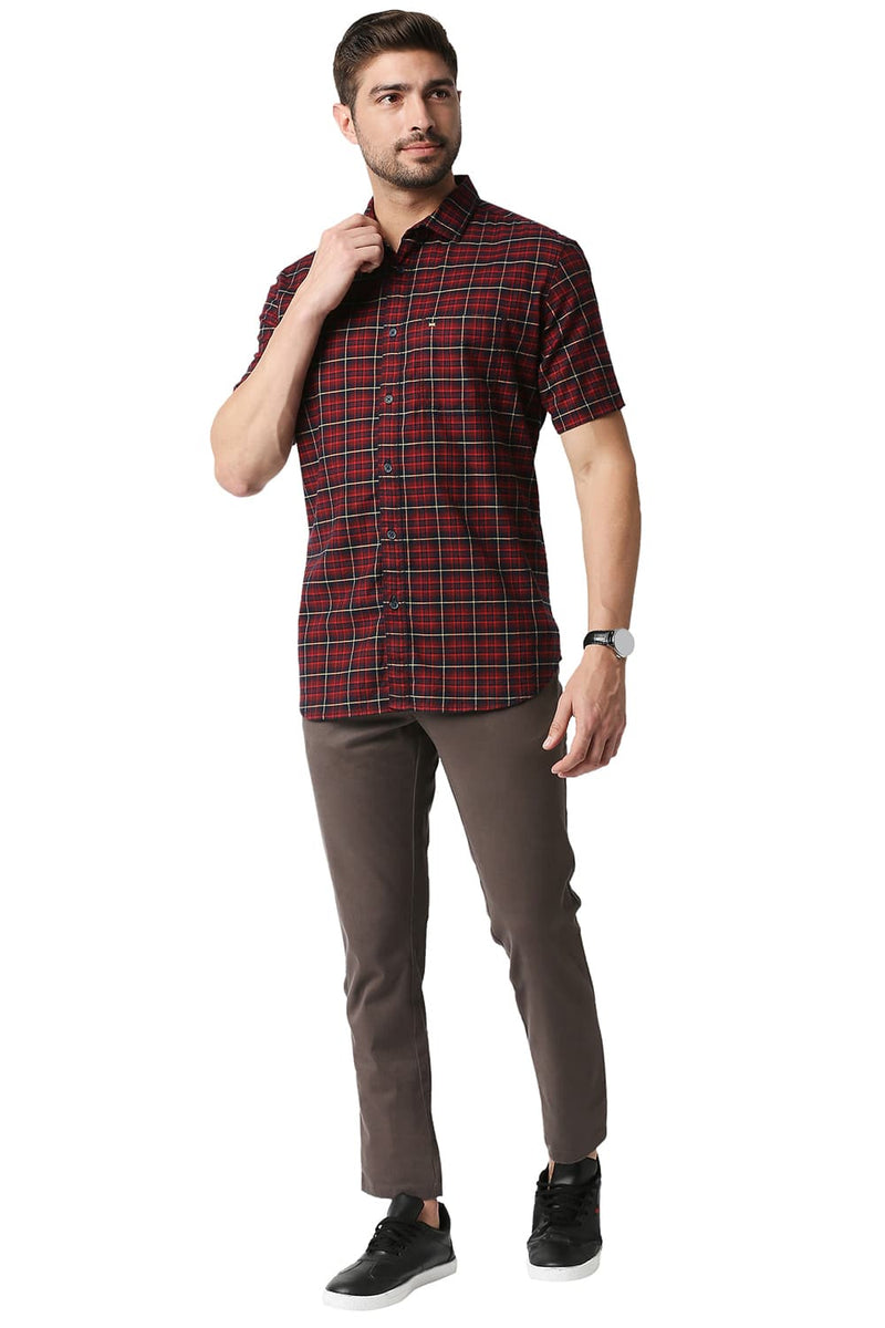 BASICS SLIM FIT STRETCH CHECKS HALFSLEEVES SHIRT