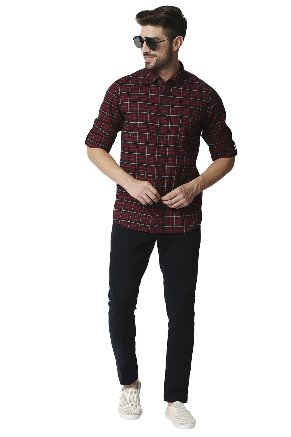 BASICS SLIM FIT STRETCH CHECKS SHIRT