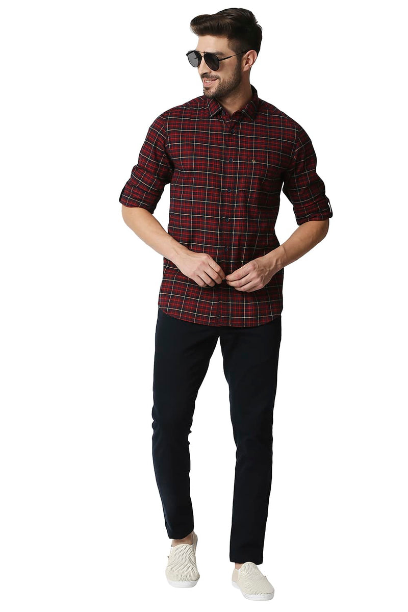 BASICS SLIM FIT STRETCH CHECKS SHIRT