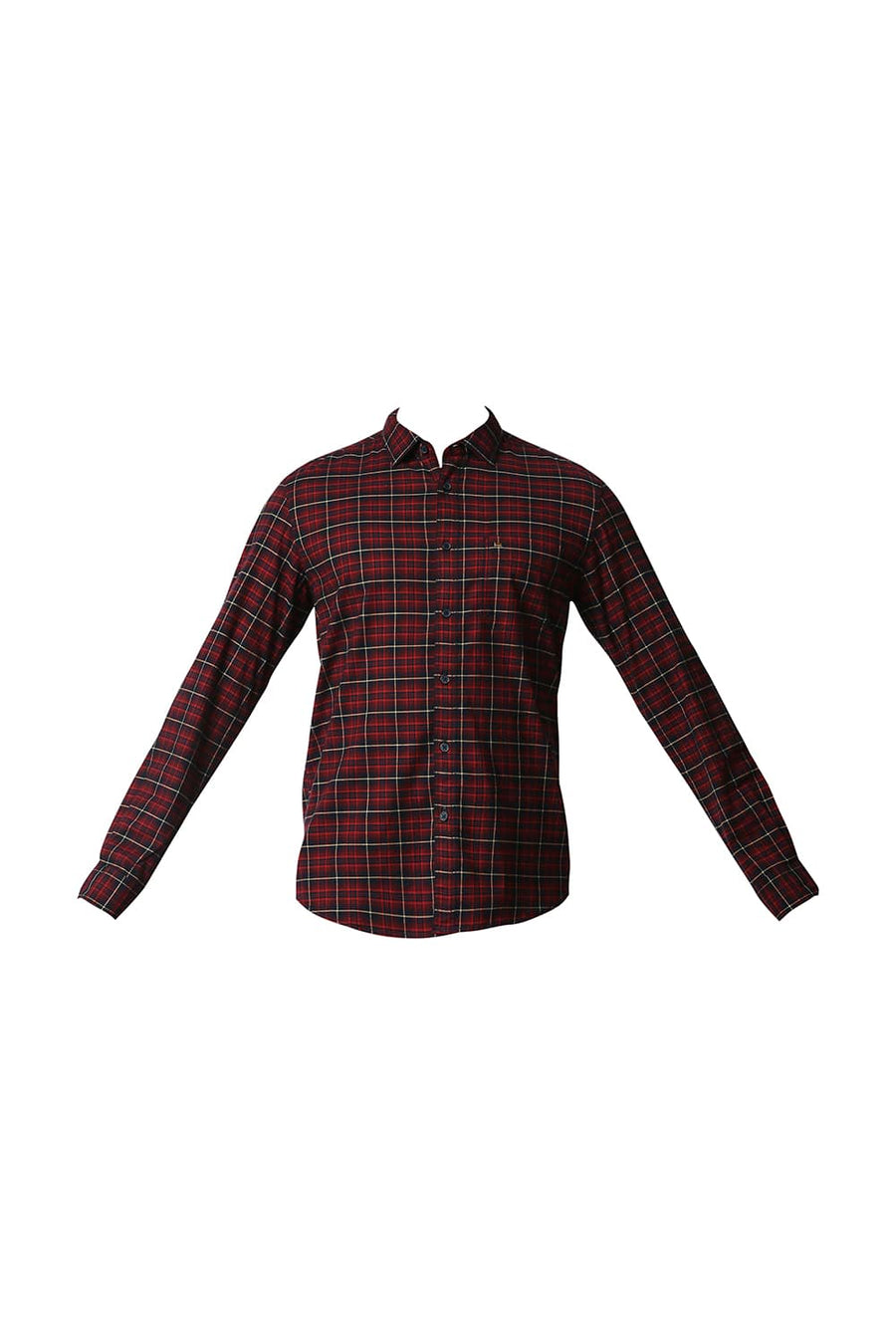 BASICS SLIM FIT FORMULA RED STRETCH CHECKS SHIRT