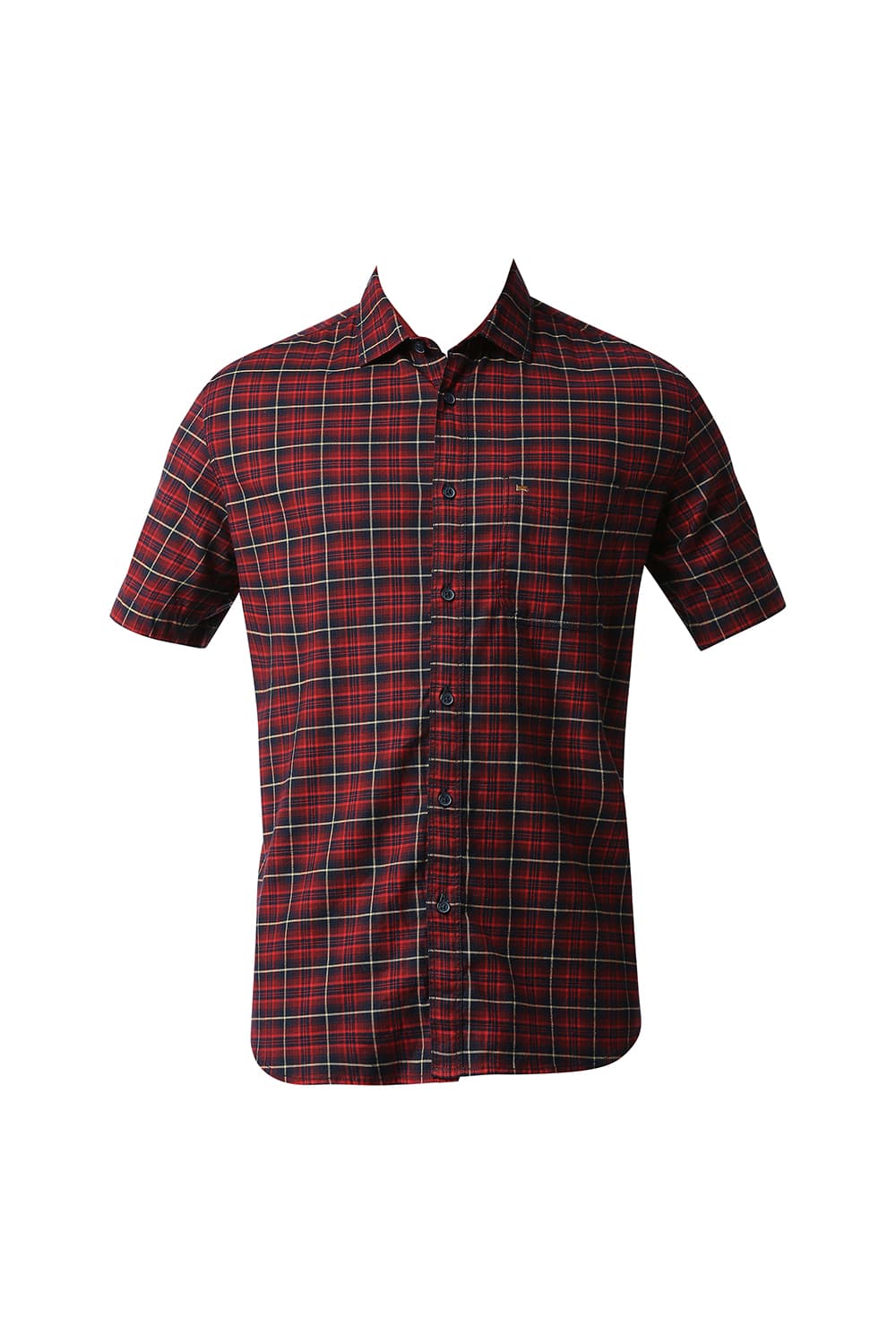 BASICS SLIM FIT STRETCH CHECKS HALFSLEEVES SHIRT