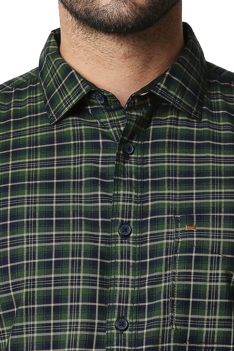 BASICS SLIM FIT GARDEN GREEN STRETCH CHECKS SHIRT