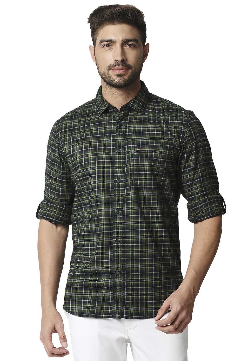 BASICS SLIM FIT STRETCH CHECKS SHIRT