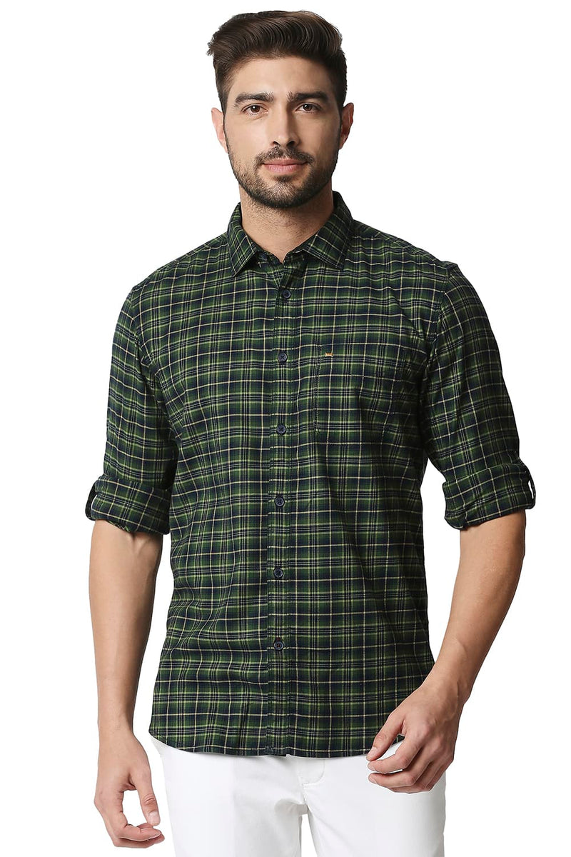 BASICS SLIM FIT STRETCH CHECKS SHIRT