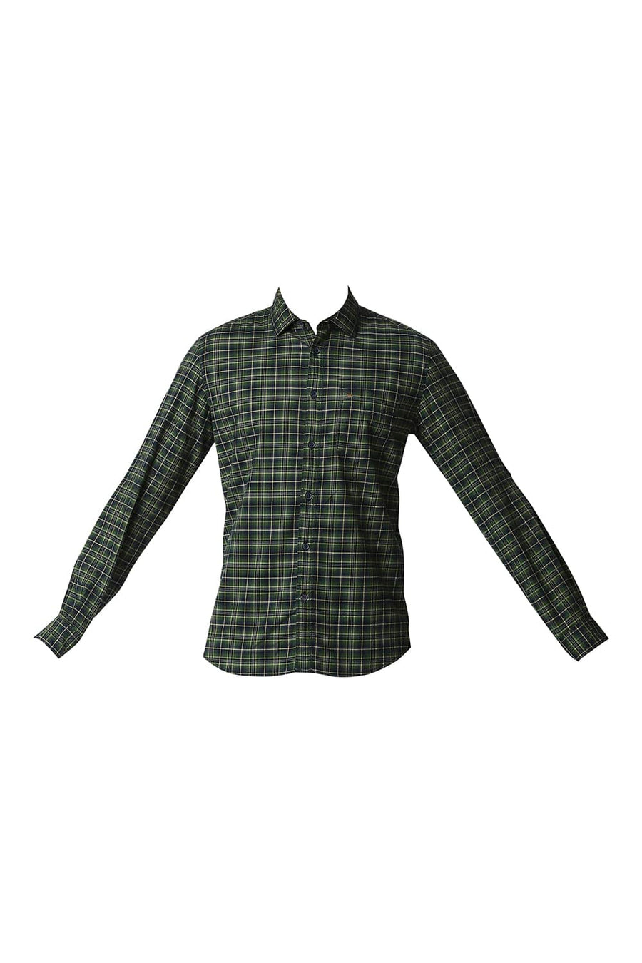 BASICS SLIM FIT GARDEN GREEN STRETCH CHECKS SHIRT