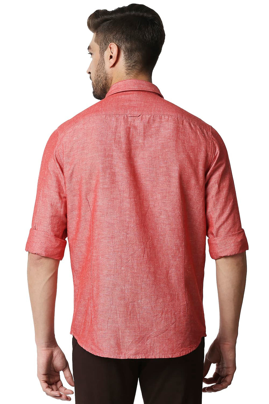 BASICS SLIM FIT SHARON RED COTTON LINEN SHIRT