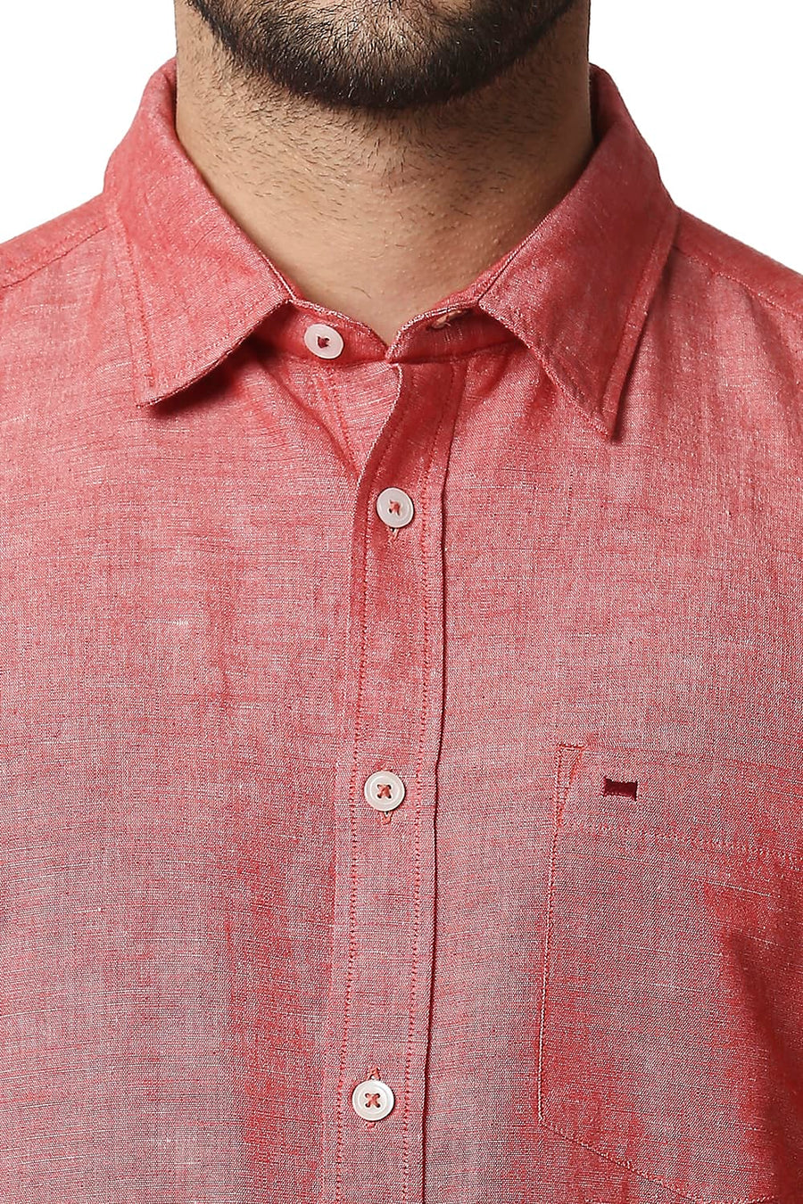 BASICS SLIM FIT SHARON RED COTTON LINEN SHIRT