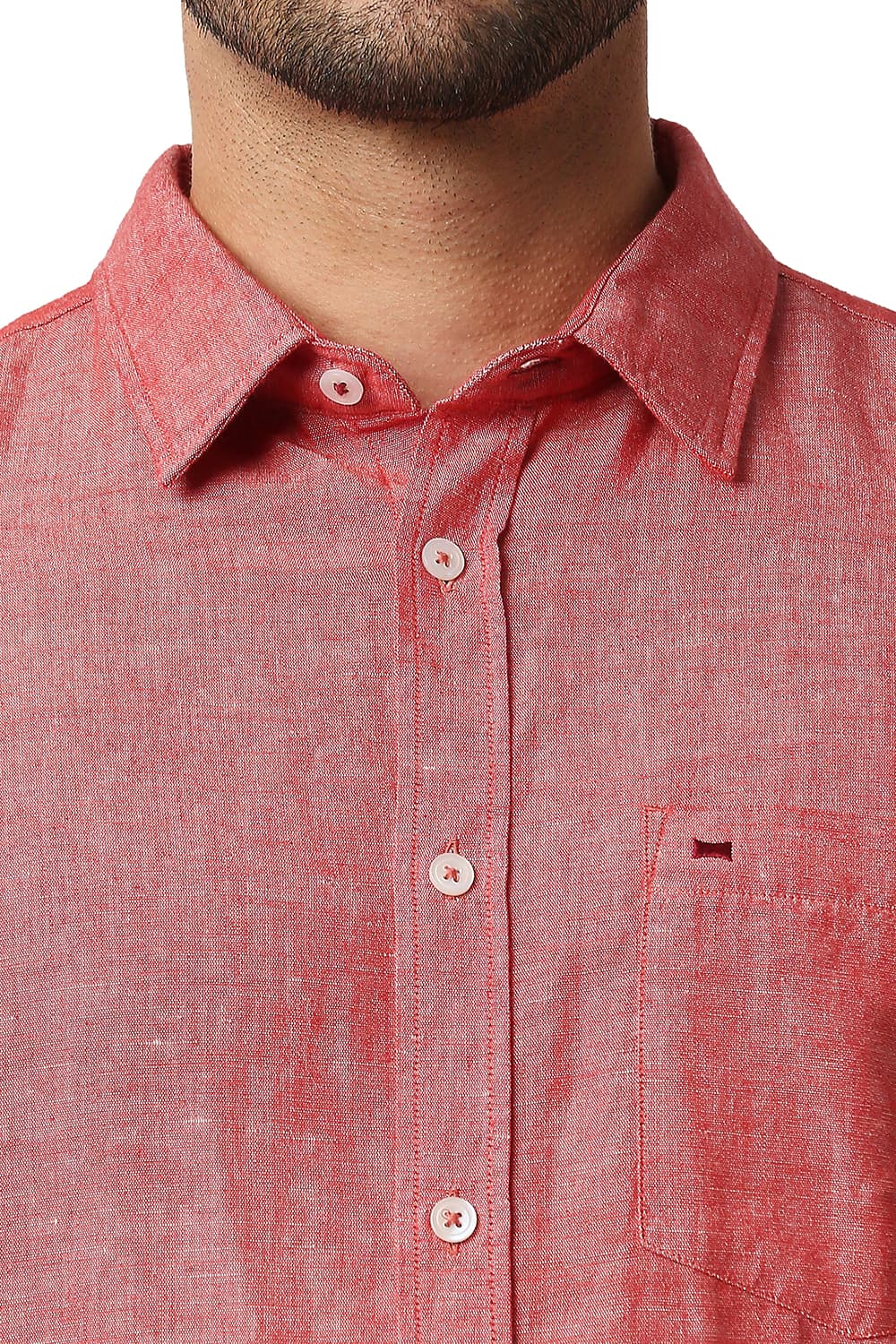 BASICS SLIM FIT COTTON LINEN HALFSLEEVES SHIRT