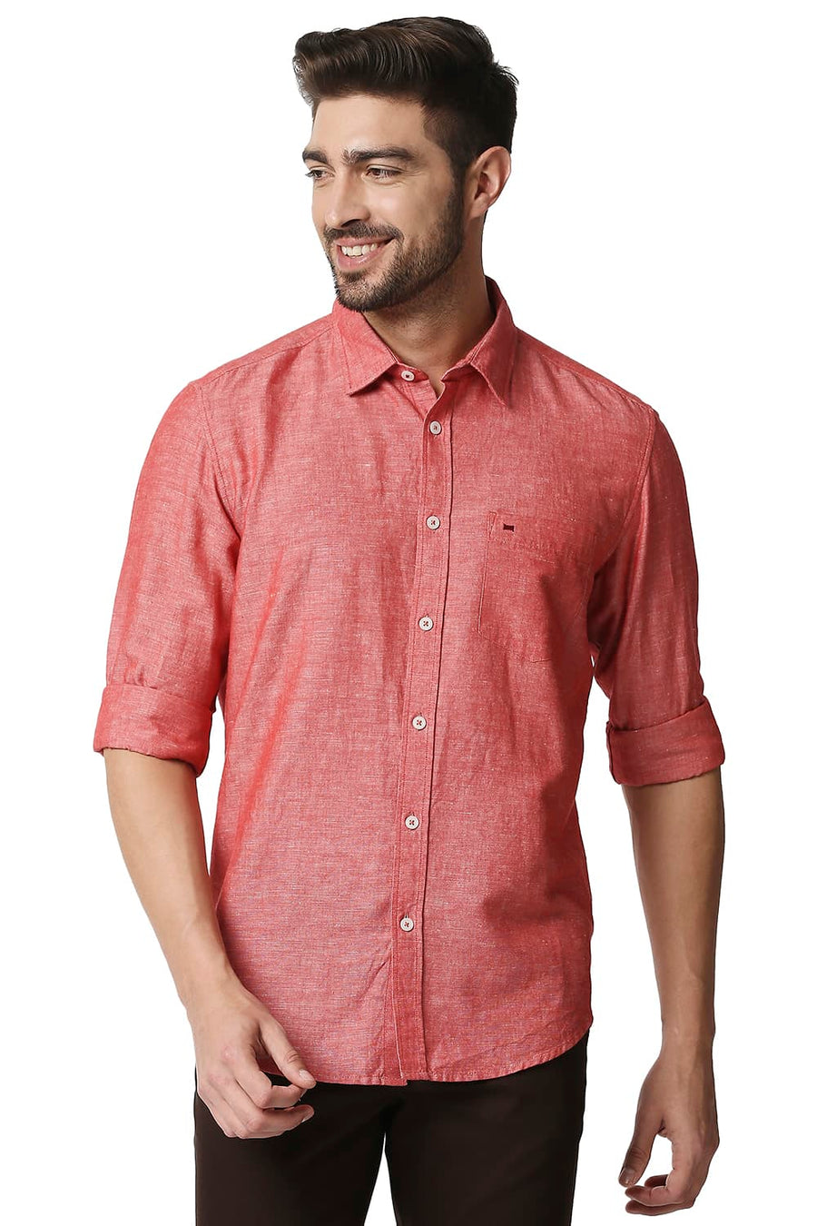 BASICS SLIM FIT SHARON RED COTTON LINEN SHIRT