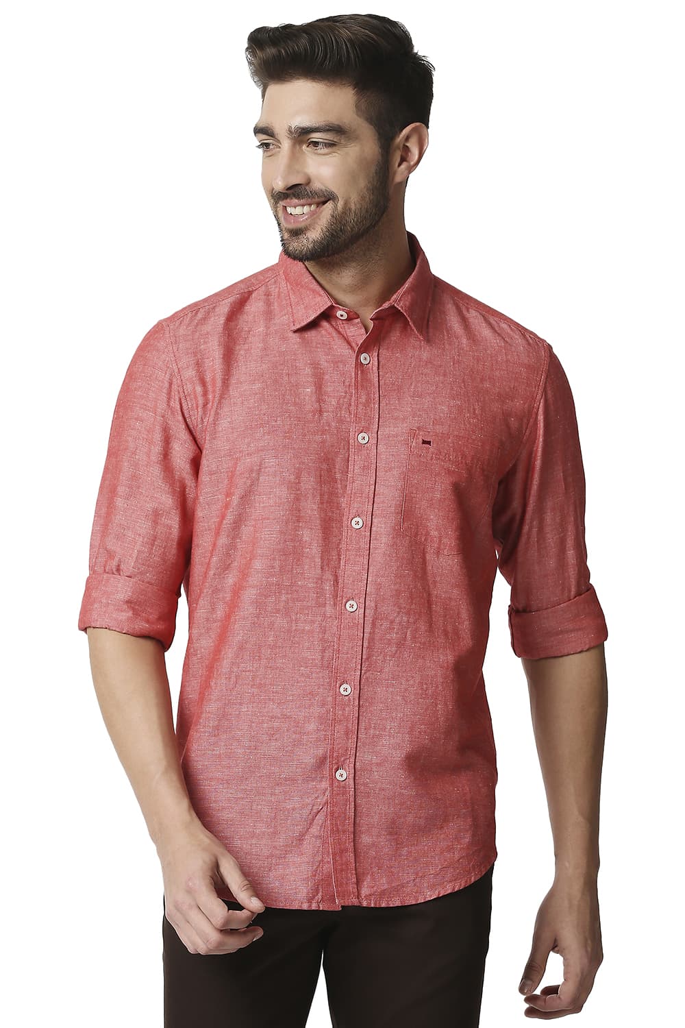 BASICS SLIM FIT COTTON LINEN SHIRT