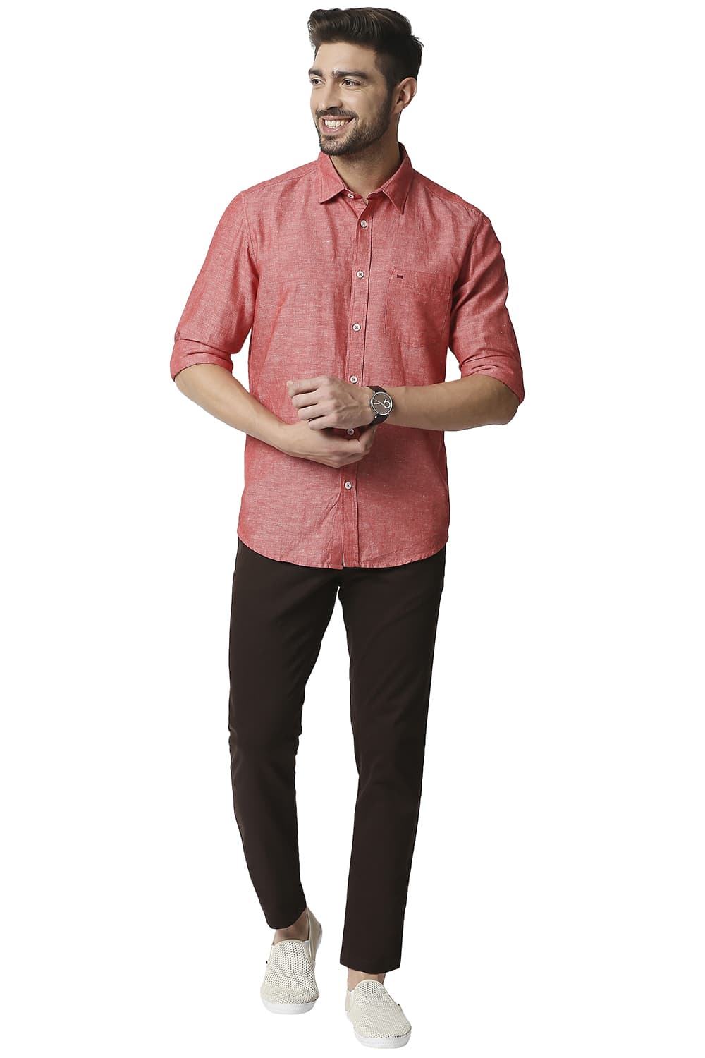 BASICS SLIM FIT COTTON LINEN SHIRT