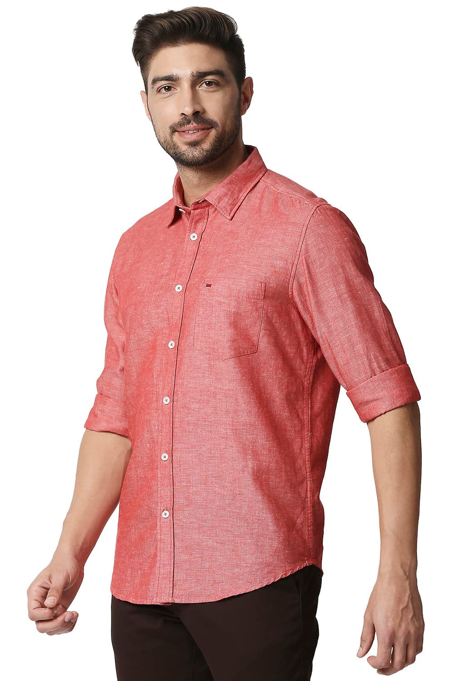 BASICS SLIM FIT SHARON RED COTTON LINEN SHIRT