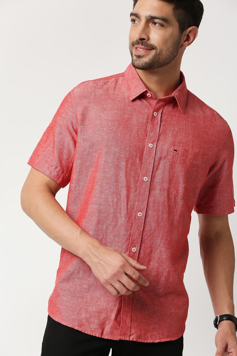 Slim Fit Cotton Linen Halfsleeves Shirt