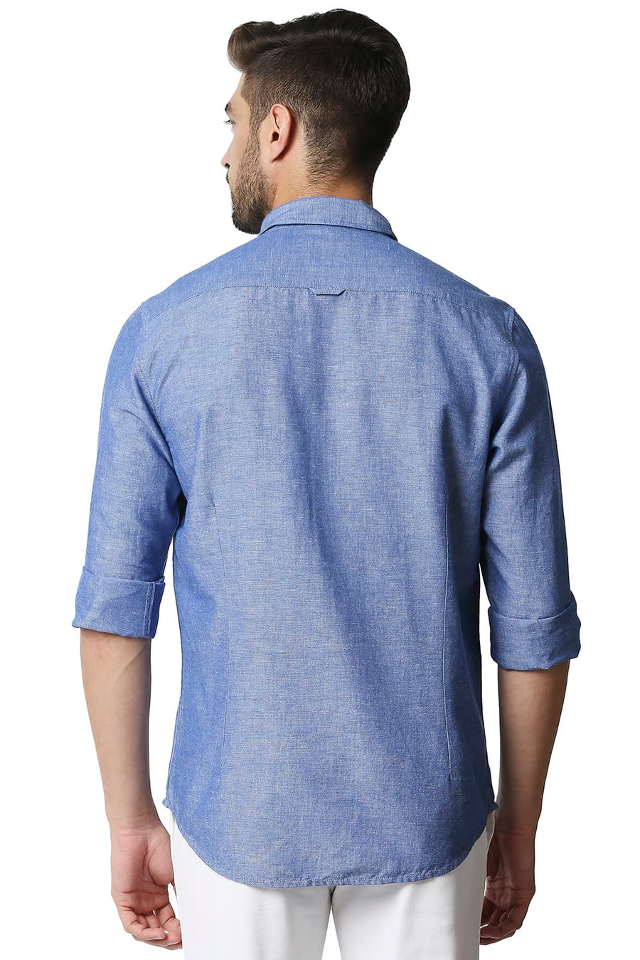 BASICS SLIM FIT DELFT BLUE COTTON LINEN SHIRT