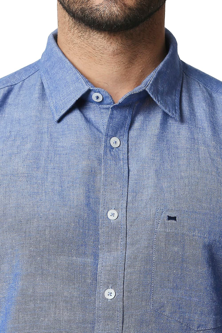 BASICS SLIM FIT DELFT BLUE COTTON LINEN SHIRT