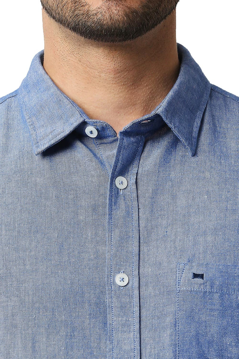 BASICS SLIM FIT COTTON LINEN HALFSLEEVES SHIRT