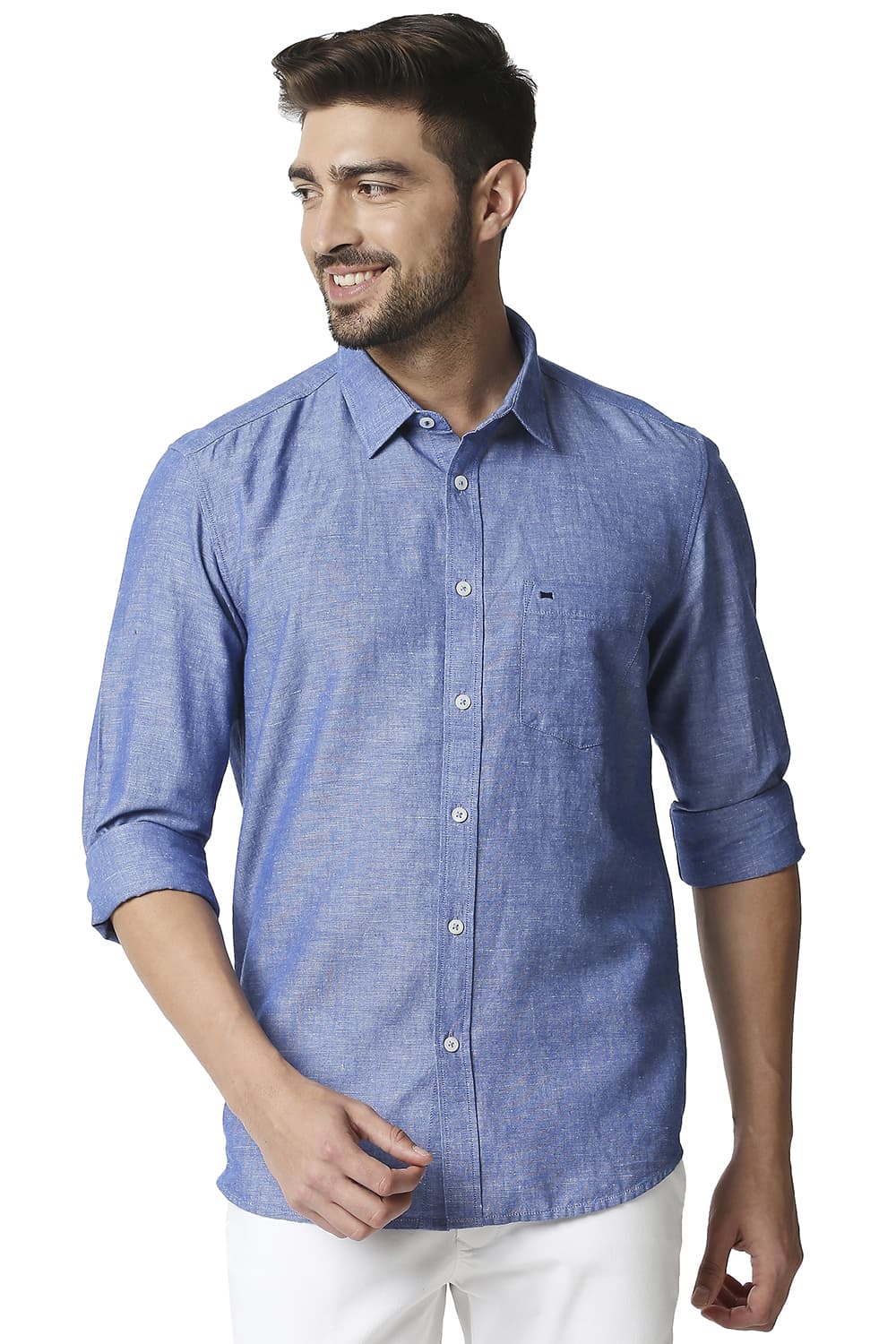 BASICS SLIM FIT COTTON LINEN SHIRT