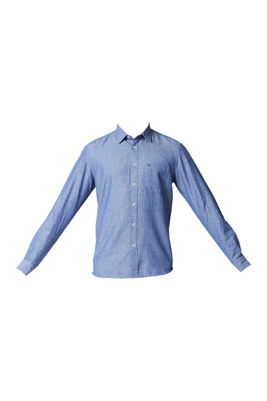 BASICS SLIM FIT DELFT BLUE COTTON LINEN SHIRT