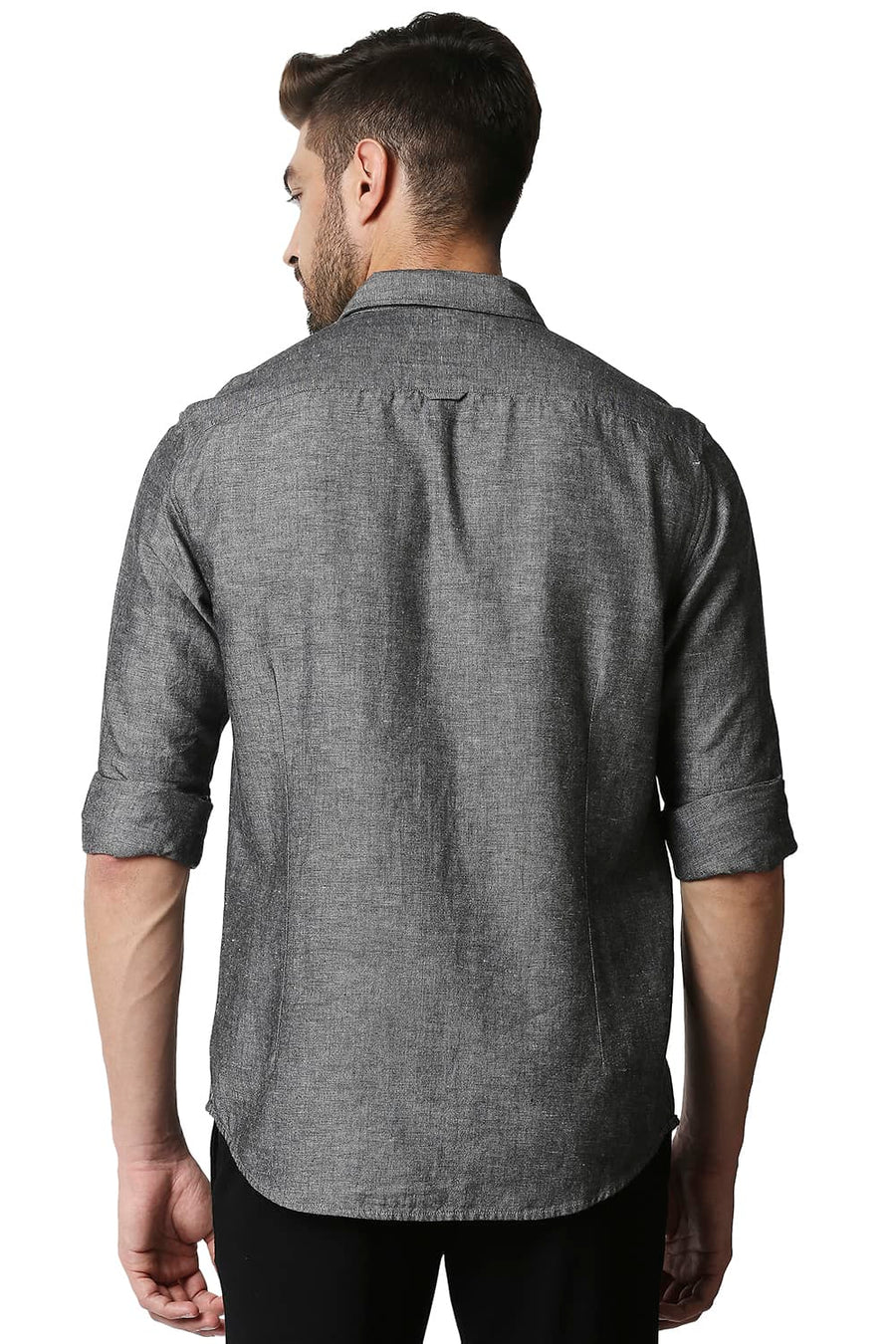 BASICS SLIM FIT PEWTER GREY COTTON LINEN SHIRT