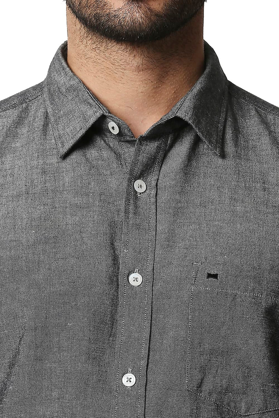 BASICS SLIM FIT PEWTER GREY COTTON LINEN SHIRT