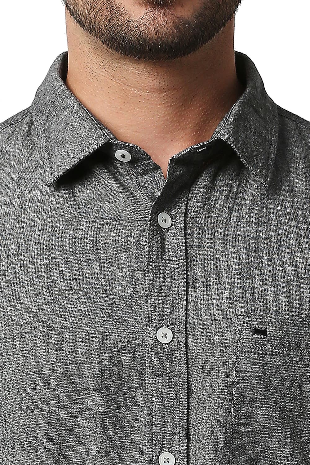 BASICS SLIM FIT COTTON LINEN HALFSLEEVES SHIRT