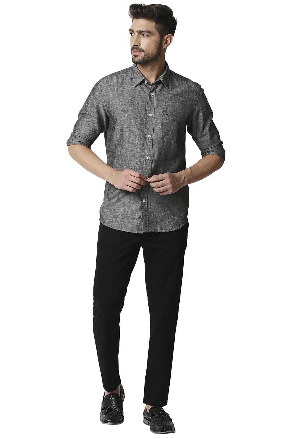 BASICS SLIM FIT COTTON LINEN SHIRT