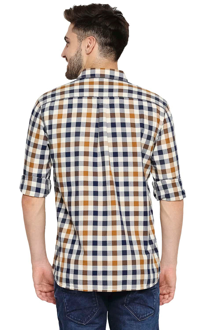 BASICS SLIM FIT MEDIEVAL BLUE TWILL CHECKS SHIRT SHIRT