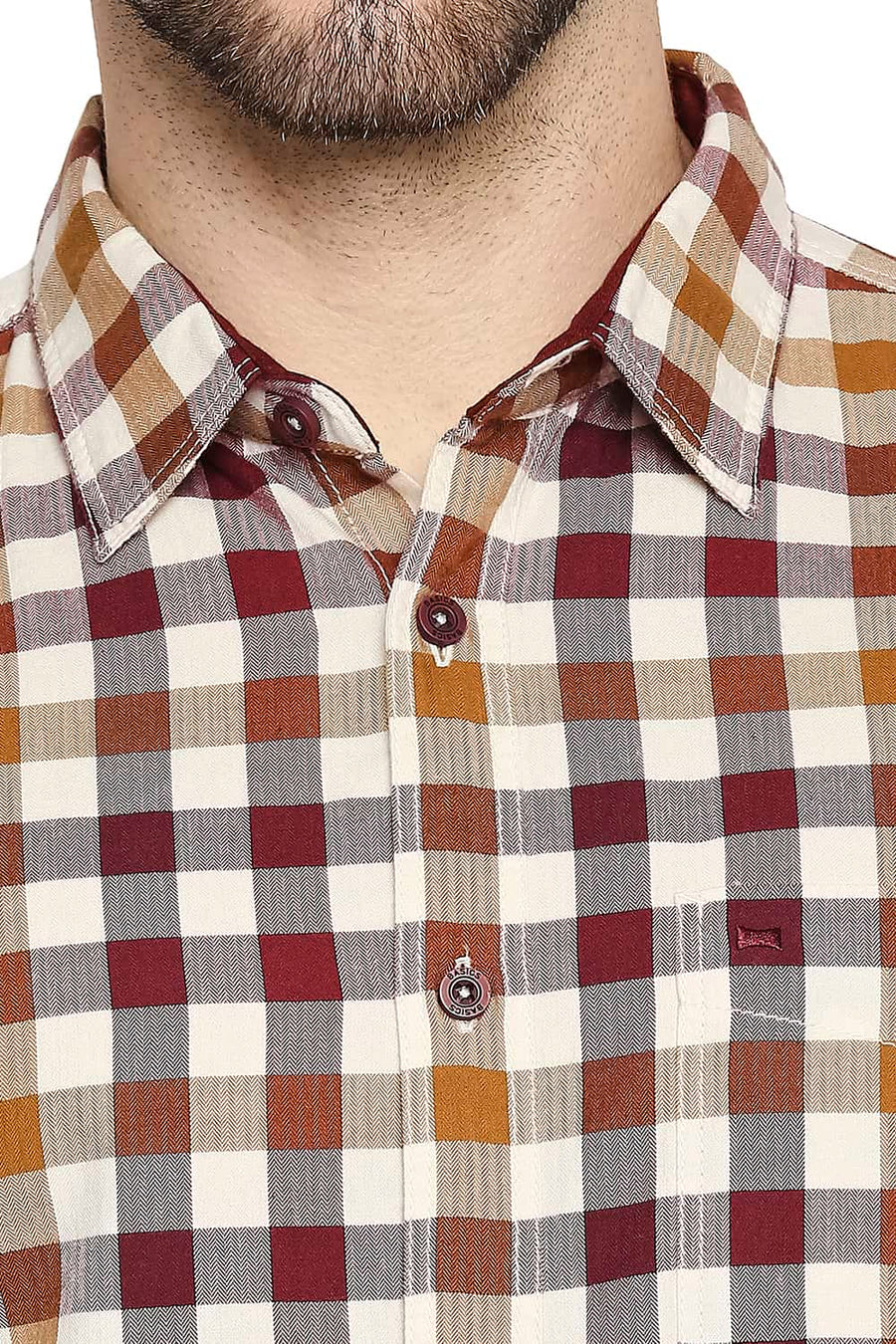 BASICS SLIM FIT WINDSOR MAROON TWILL CHECKS SHIRT SHIRT