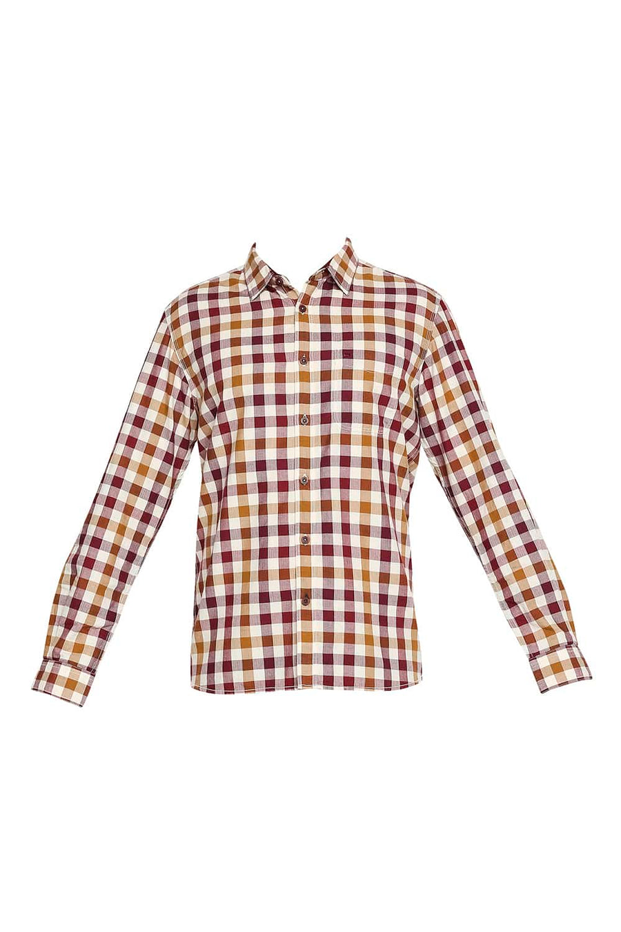 BASICS SLIM FIT WINDSOR MAROON TWILL CHECKS SHIRT SHIRT