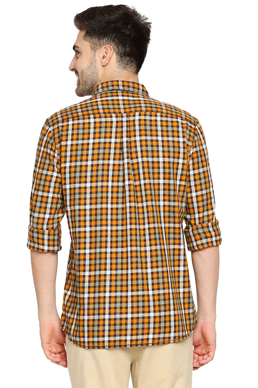 BASICS SLIM FIT INCA YELLOW SLUB TWILL CHECKS SHIRT SHIRT