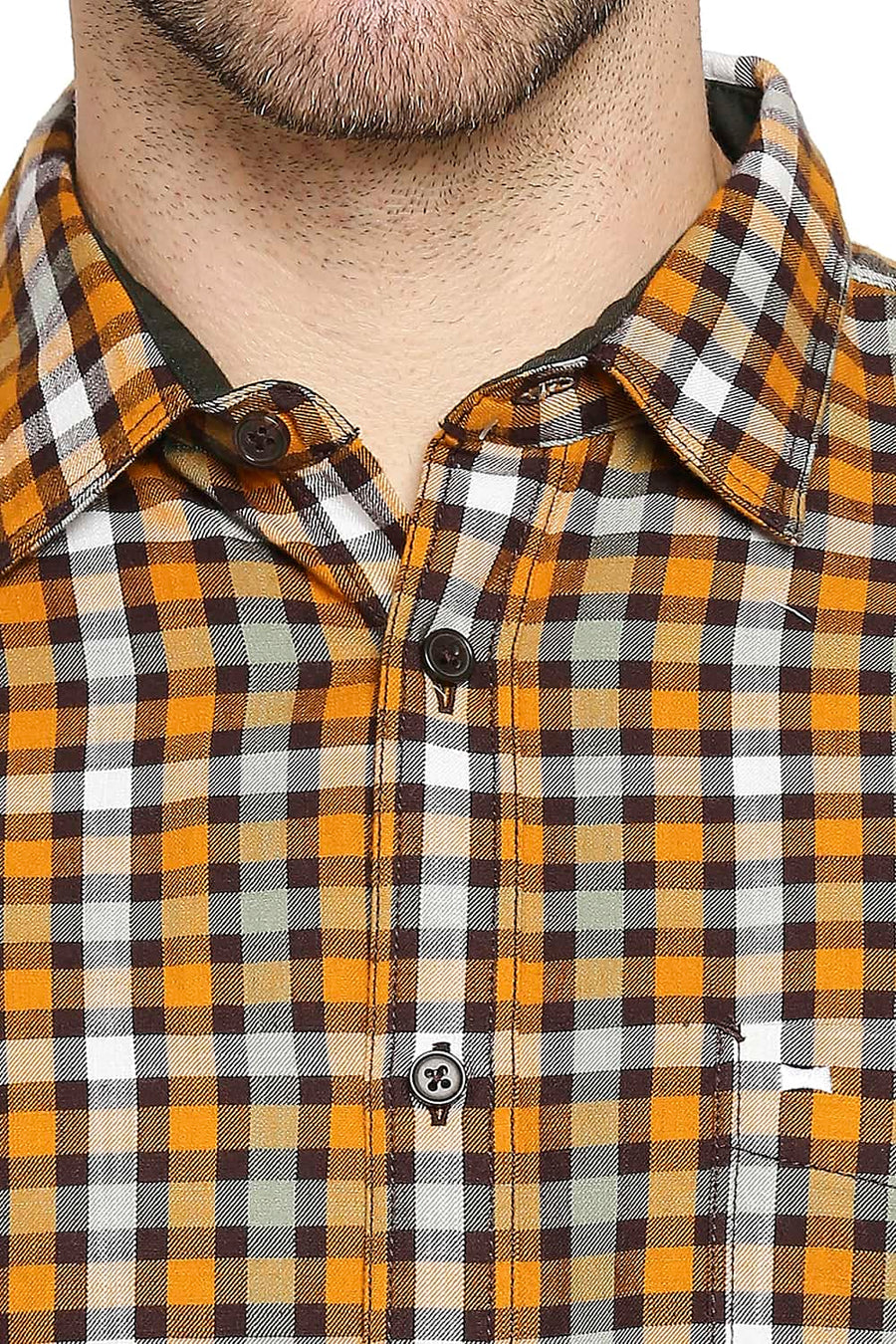 BASICS SLIM FIT INCA YELLOW SLUB TWILL CHECKS SHIRT SHIRT