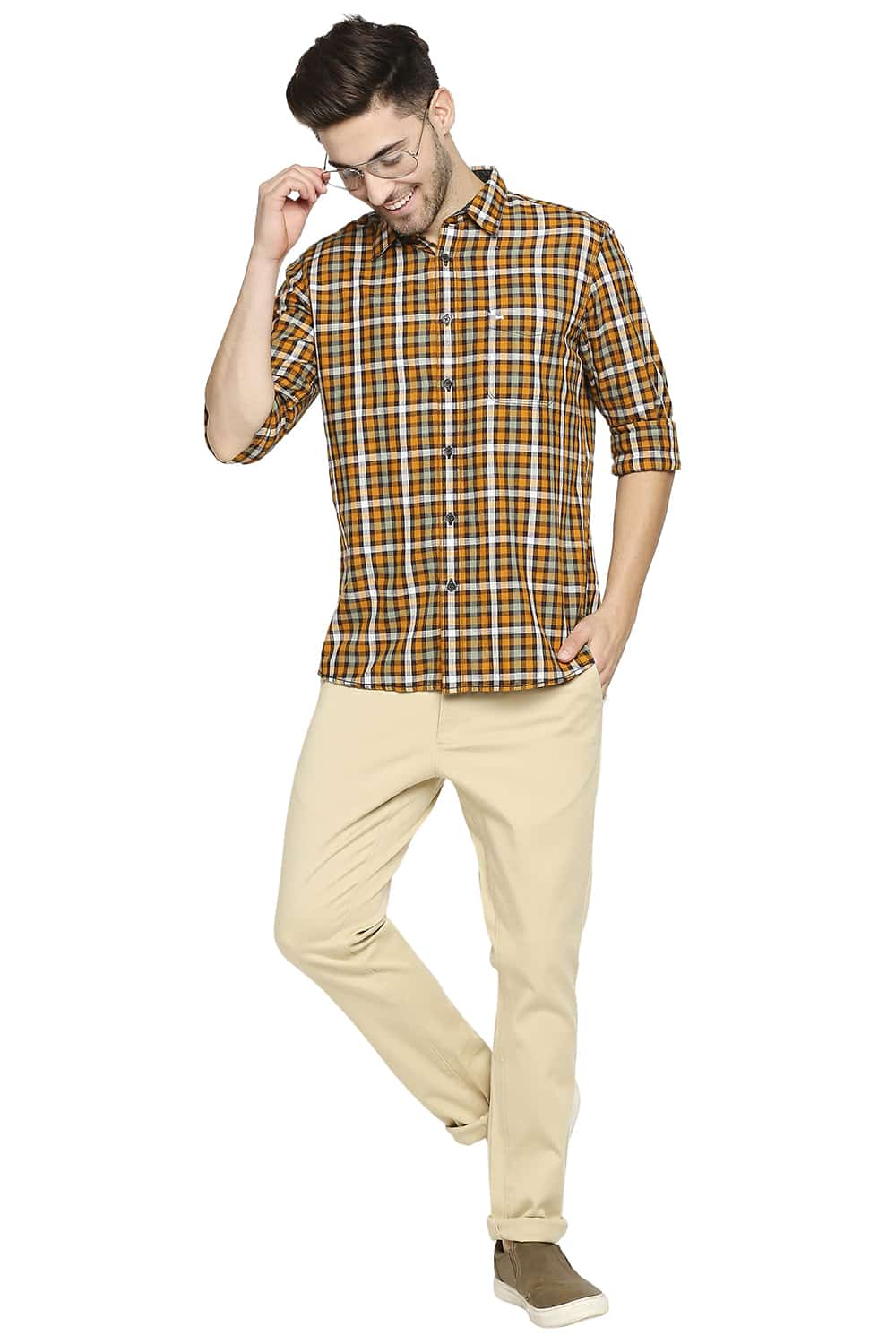 BASICS SLIM FIT SLUB TWILL CHECKS SHIRT SHIRT