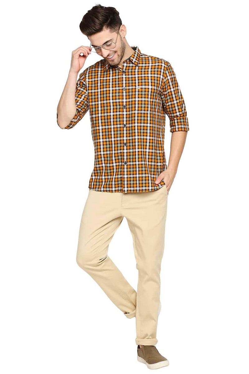 BASICS SLIM FIT SLUB TWILL CHECKS SHIRT SHIRT