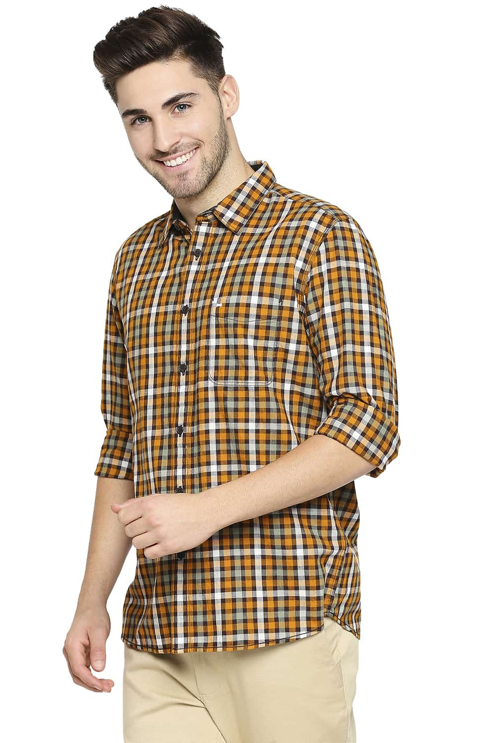 BASICS SLIM FIT SLUB TWILL CHECKS SHIRT SHIRT