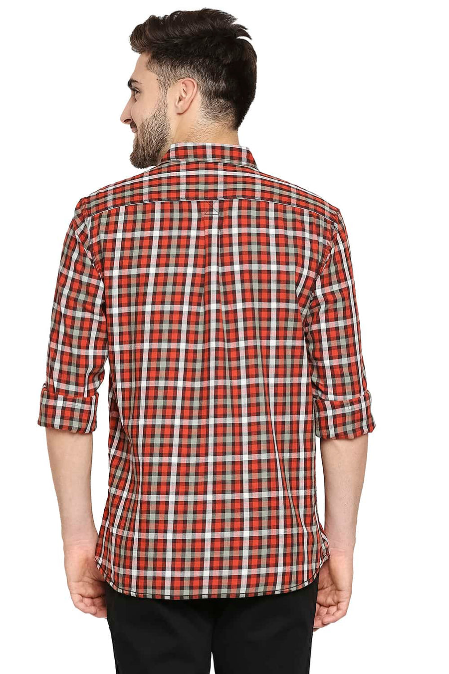 BASICS SLIM FIT BOSSA ORANGE SLUB TWILL CHECKS SHIRT SHIRT
