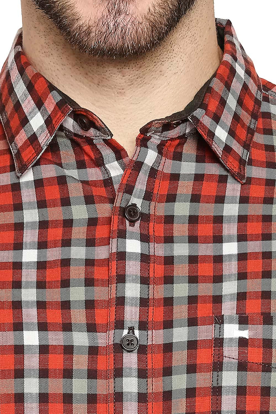 BASICS SLIM FIT BOSSA ORANGE SLUB TWILL CHECKS SHIRT SHIRT