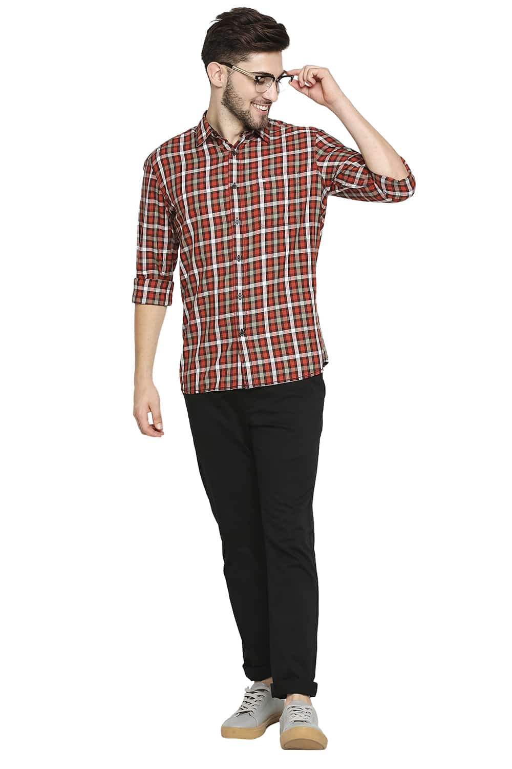 BASICS SLIM FIT SLUB TWILL CHECKS SHIRT SHIRT