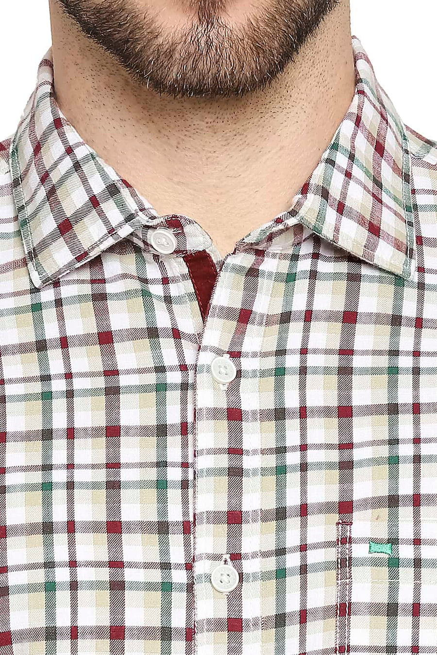 BASICS SLIM FIT EDEN GREEN SLUB TWILL CHECKS SHIRT SHIRT