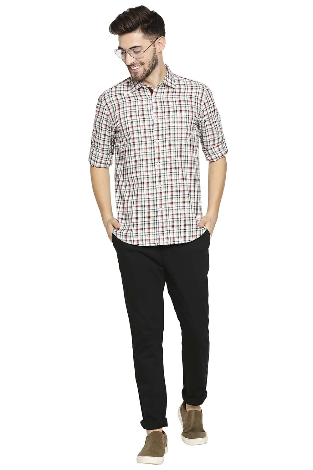 BASICS SLIM FIT SLUB TWILL CHECKS SHIRT SHIRT