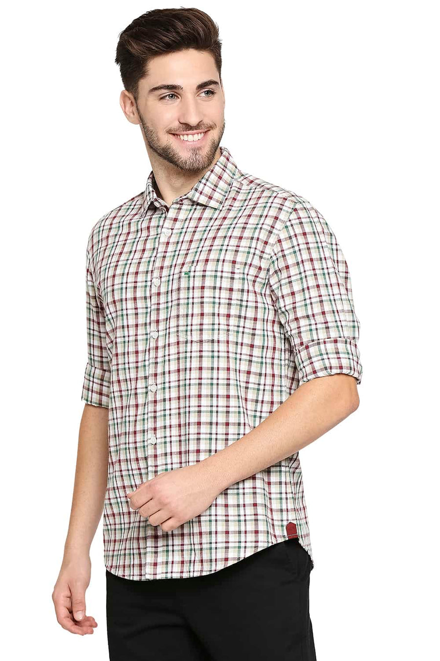 BASICS SLIM FIT EDEN GREEN SLUB TWILL CHECKS SHIRT SHIRT