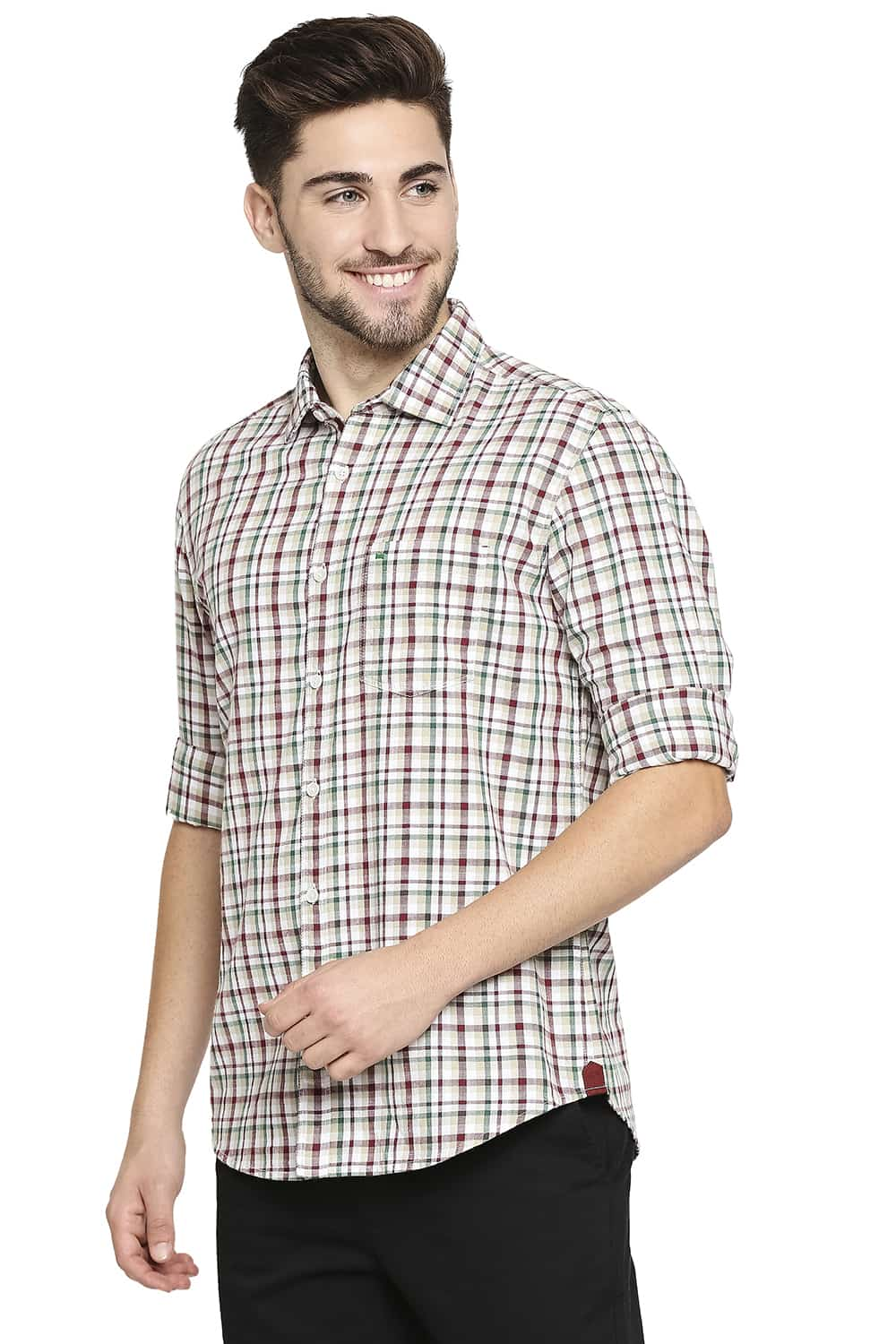 BASICS SLIM FIT SLUB TWILL CHECKS SHIRT SHIRT