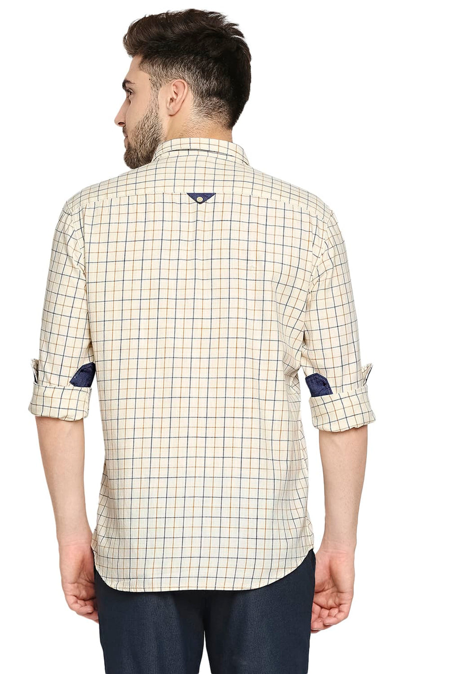 BASICS SLIM FIT ARCTIC KHAKI SLUB TWILL CHECKS SHIRT SHIRT