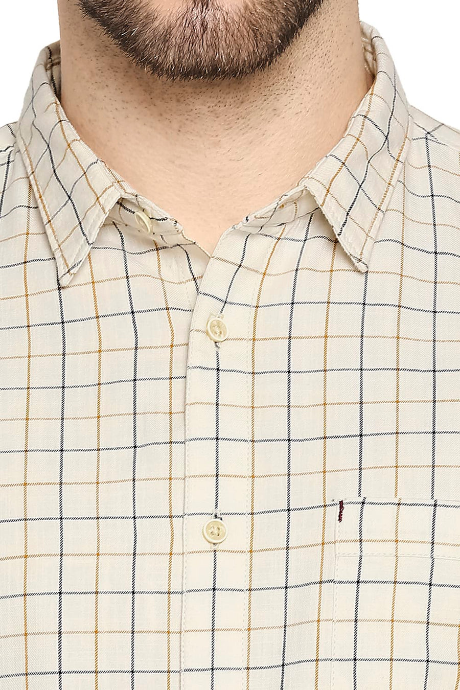 BASICS SLIM FIT ARCTIC KHAKI SLUB TWILL CHECKS SHIRT SHIRT