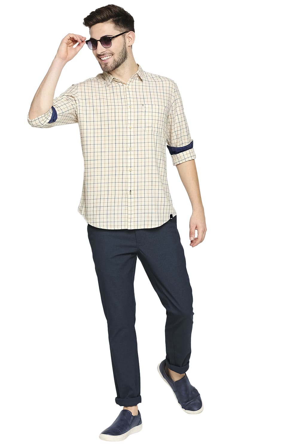 BASICS SLIM FIT SLUB TWILL CHECKS SHIRT SHIRT