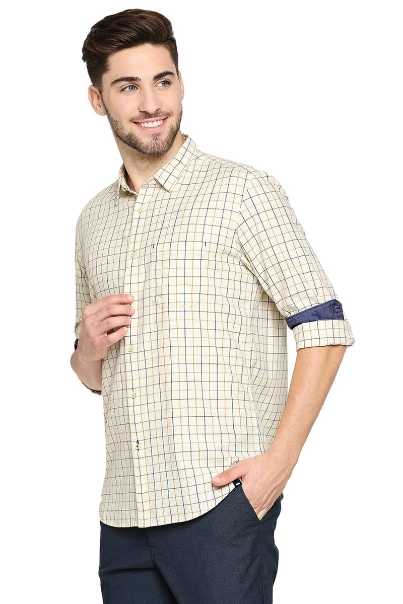 BASICS SLIM FIT SLUB TWILL CHECKS SHIRT SHIRT