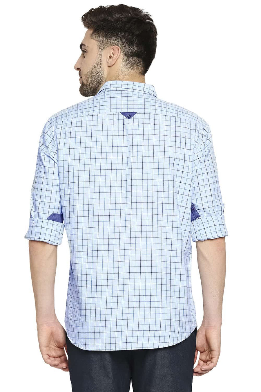 BASICS SLIM FIT KENTUCKY BLUE SLUB TWILL CHECKS SHIRT SHIRT