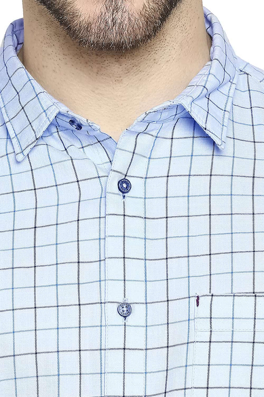 BASICS SLIM FIT KENTUCKY BLUE SLUB TWILL CHECKS SHIRT SHIRT