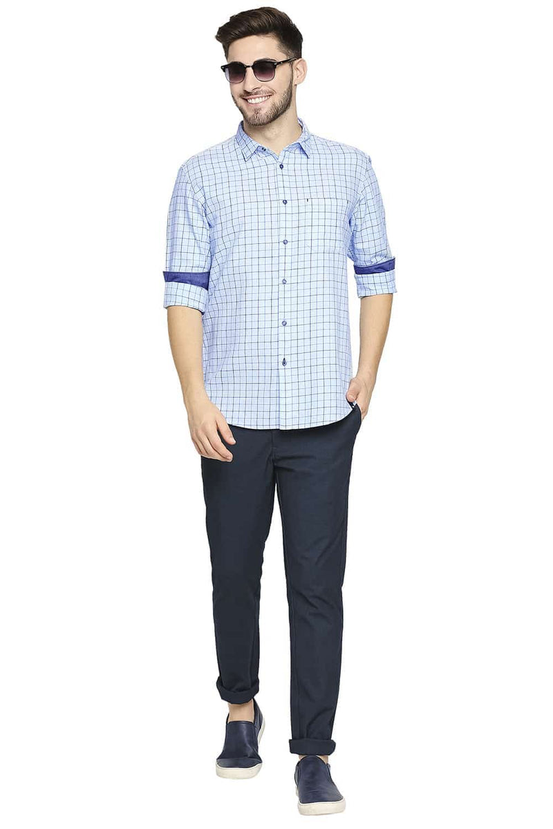 BASICS SLIM FIT SLUB TWILL CHECKS SHIRT SHIRT