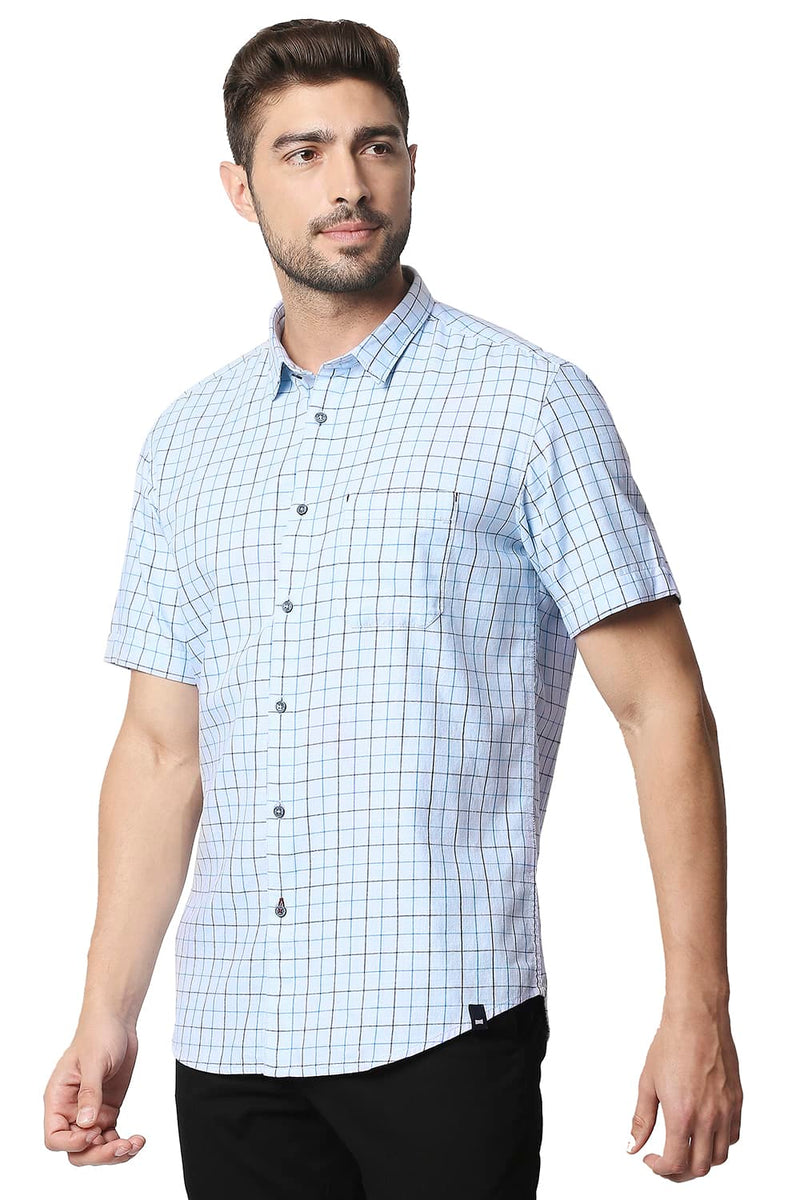 BASICS SLIM FIT SLUB TWILL CHECKS HALFSLEEVES SHIRT HALFSLEEVES SHIRT