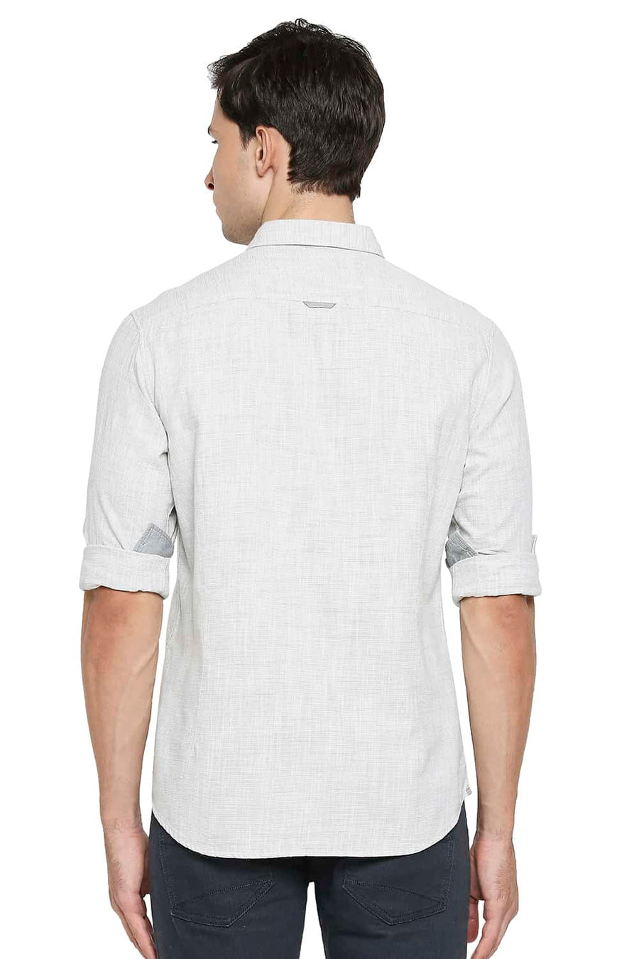 BASICS SLIM FIT SMOKE GREEN SLUB TWILL STRIPE SHIRT